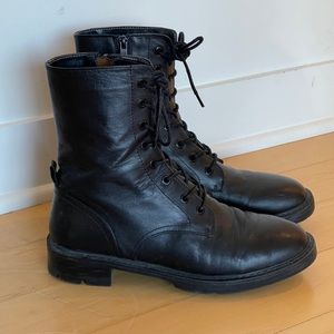 Zara Black Leather Combat Boots